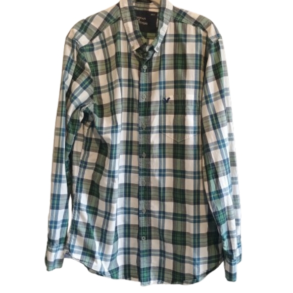 American Eagle Outfitters Other - American Eagle Outfitters LT Plaid Shirt Green Blue White Button Front Athletic